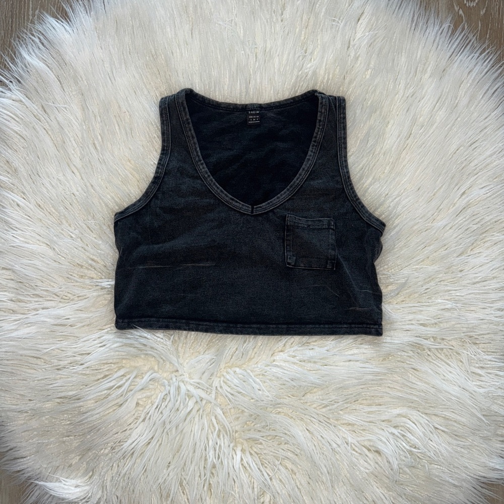 Black Denim Crop Top
